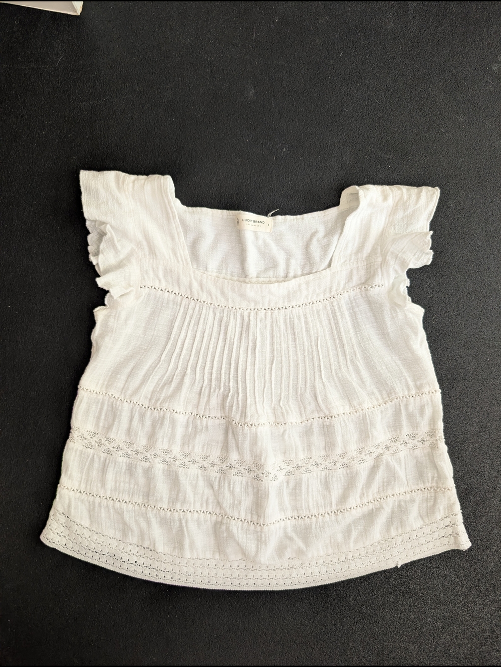 Lucky Brand White Ruffled Sleeve Cotton Top Size S